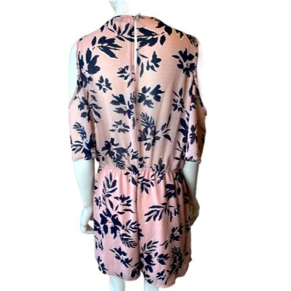 Justfab Women's Floral Cold Shoulder Wrap Romper V Neck Peach Pink Blue Size XL - Picture 2 of 9